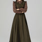 Army Green Wool Pinafore Dress – Vintage Sleeveless Long Winter Dress with Pockets 6394