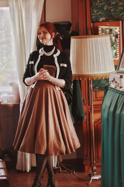 Brown Wool Circle Skirt - High Waist Pleated Winter Elegance 4836