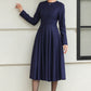 Blue swing winter wool dress women 6506