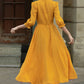 Yellow linen wrap dress with belted 5684