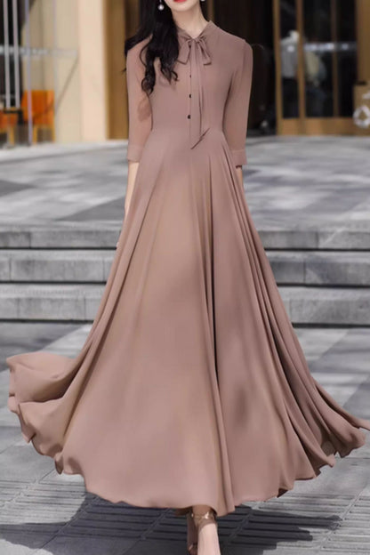 Brown elegant long summer chiffon dress 5075