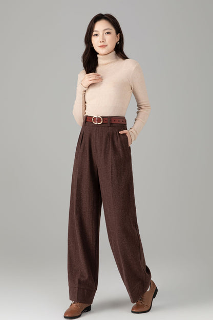 Women’s Chocolate Wool Trousers – Elegant Handmade High-Waist Pants | Xiaolizi 6464