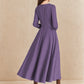 Vintage Purple Wool Midi Dress – Handmade Fit & Flare Winter Dress | Xiaolizi 6515