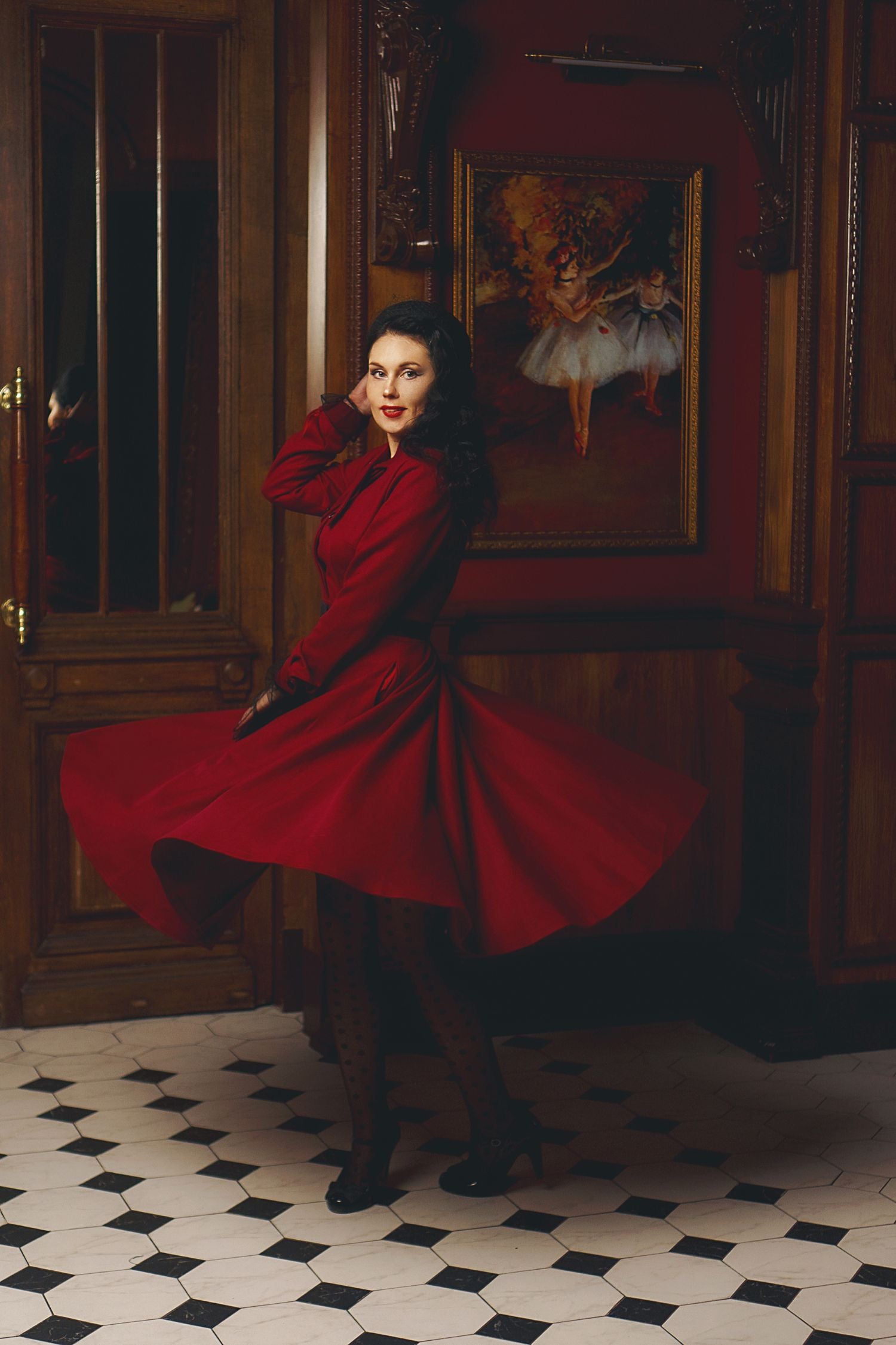 Burgundy Wool Fit & Flare Dress A-Line Long Sleeve | Xiaolizi Burgundy Wool Fit & Flare Dress A-Line Long Sleeve | Xiaolizi