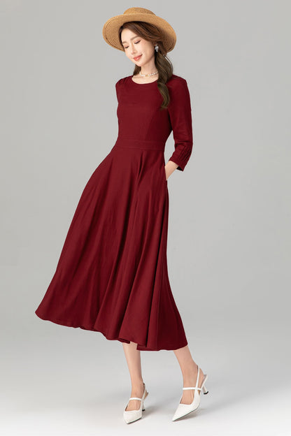 Fit and flare womens spring linen dresses 4910