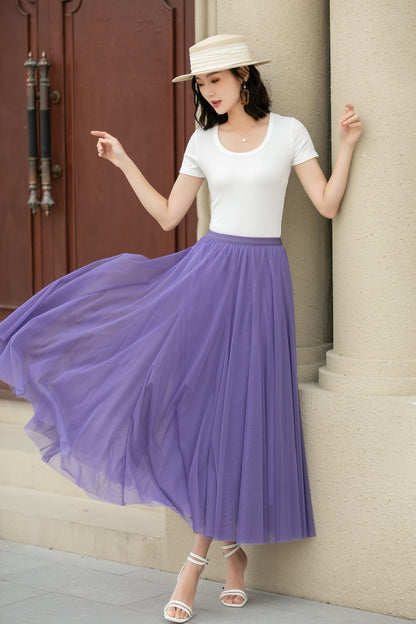 Purple Tulle Midi Skirt - Elastic Waist Boho Circle Swing | Xiaolizi 5111
