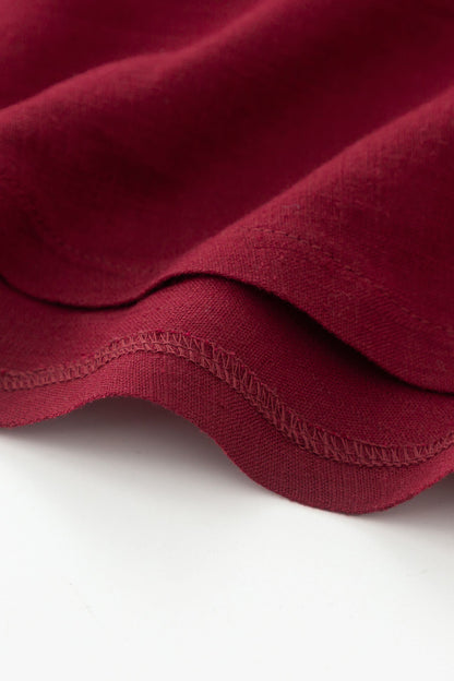 Burgundy Linen Maxi Dress - High Waisted, Flowing Silhouette 4924