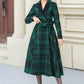 Plaid swing midi wool dress women 5343