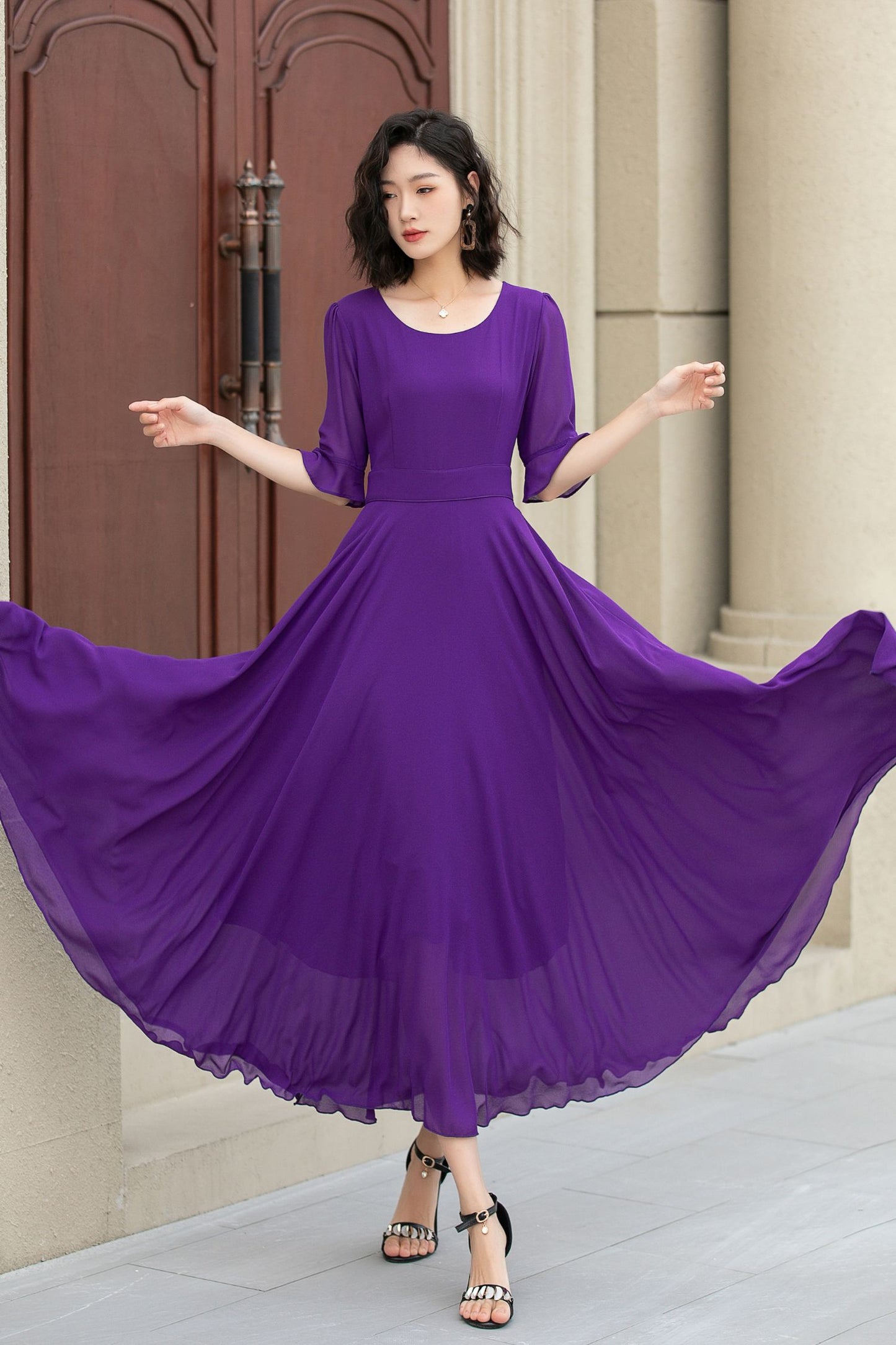 Purple Boho A Line Summer Chiffon Dress 5116