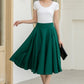 Classic Dark Green Linen Midi Skirt – High-Waisted A-Line Flare – 5834