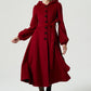 Burgundy long dress wool coat 1977#