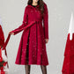 Red hooded long wool coat women 4615