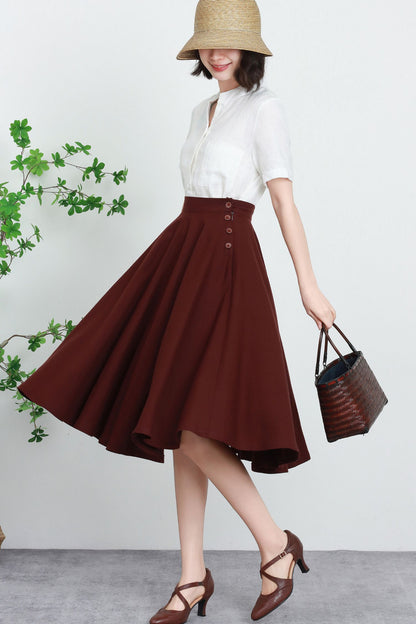 1950s Brown Linen Full Circle Skirt 5736