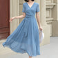 Blue fit and flare prom summer chiffon dress 5206