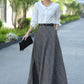 Gray Plaid Wool Maxi Skirt – Vintage High Waist Winter Skirt with Pockets 3106