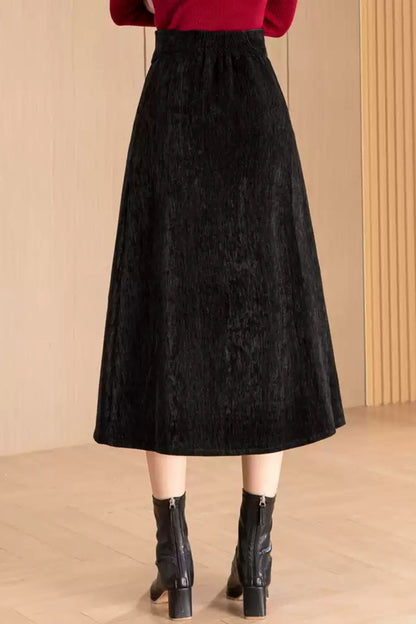 Midi black autumn/winter skirt women 6195