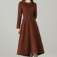 Brown Wool-Blend High‑Low Midi Dress – Wide Fold‑Over Collar & Pockets 6500