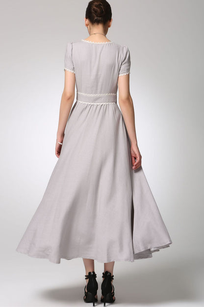 Light grey linen dress maxi prom dress 1260