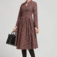 Mandarin collar plaid winter wool dress women 2295