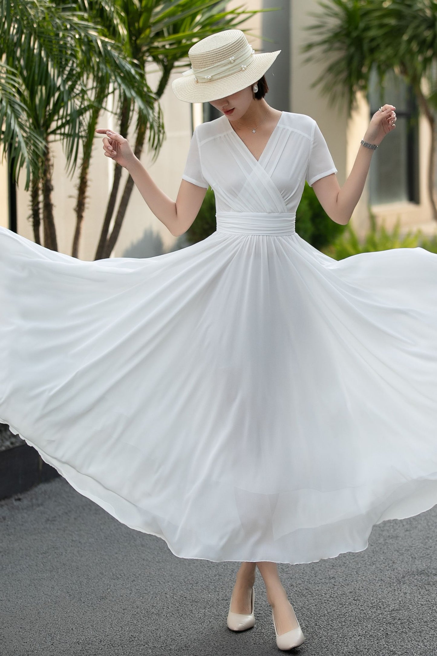 Handmade White Chiffon Maxi Dress – Vintage Empire Waist Dance Dress 6662