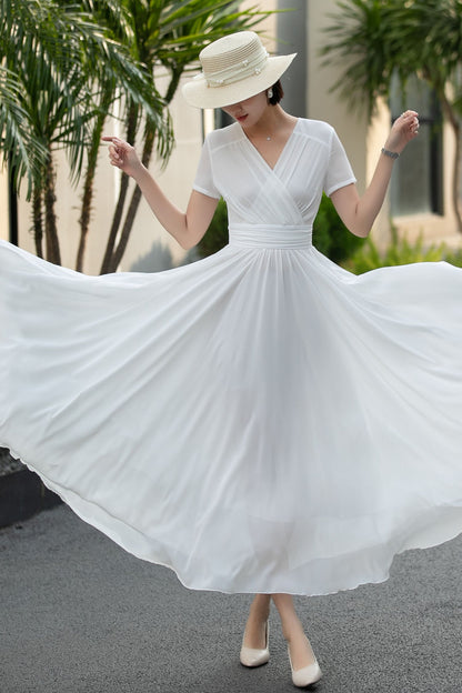 Handmade White Chiffon Maxi Dress – Vintage Empire Waist Dance Dress 6662