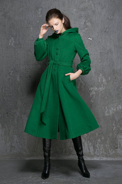 Maxi swing wool coat in Green 1347#