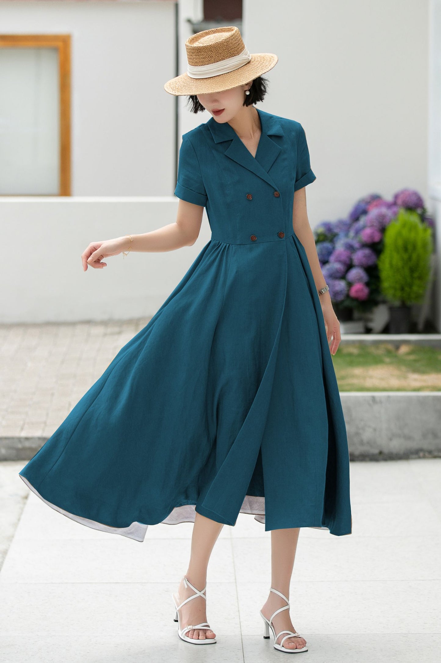 Wrap Linen Midi Shirt dress 5986