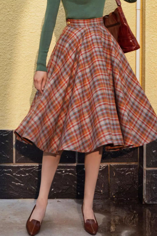 Plaid winter a line winter wool skirt 5276