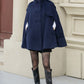 Blue Hooded Wool Cape Coat Women 5353