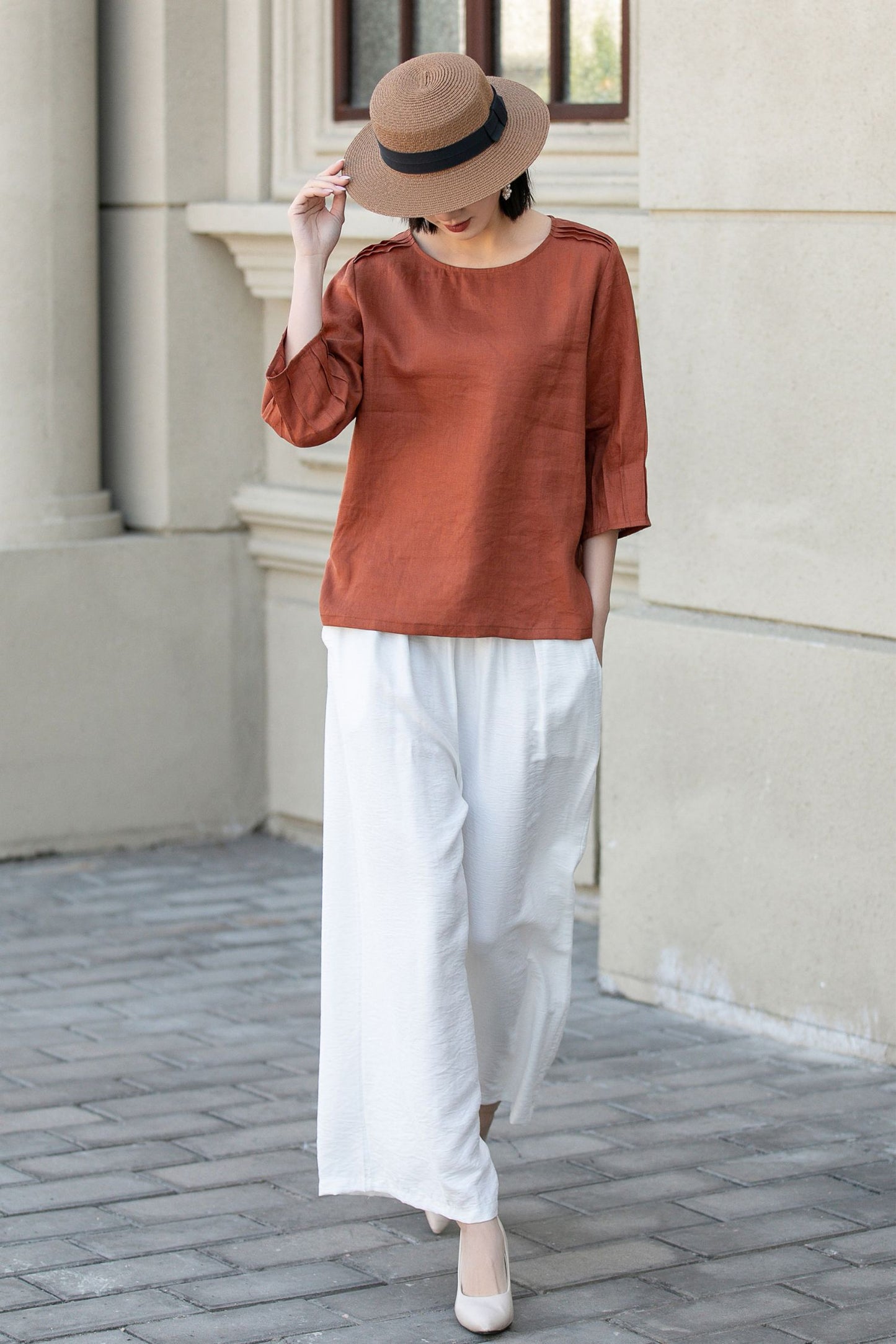 Orange loose fitting linen blouse 4902