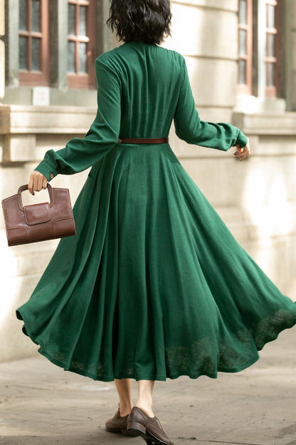 Long Sleeve A-Line Midi Dress 5676 - XS #CK2400581