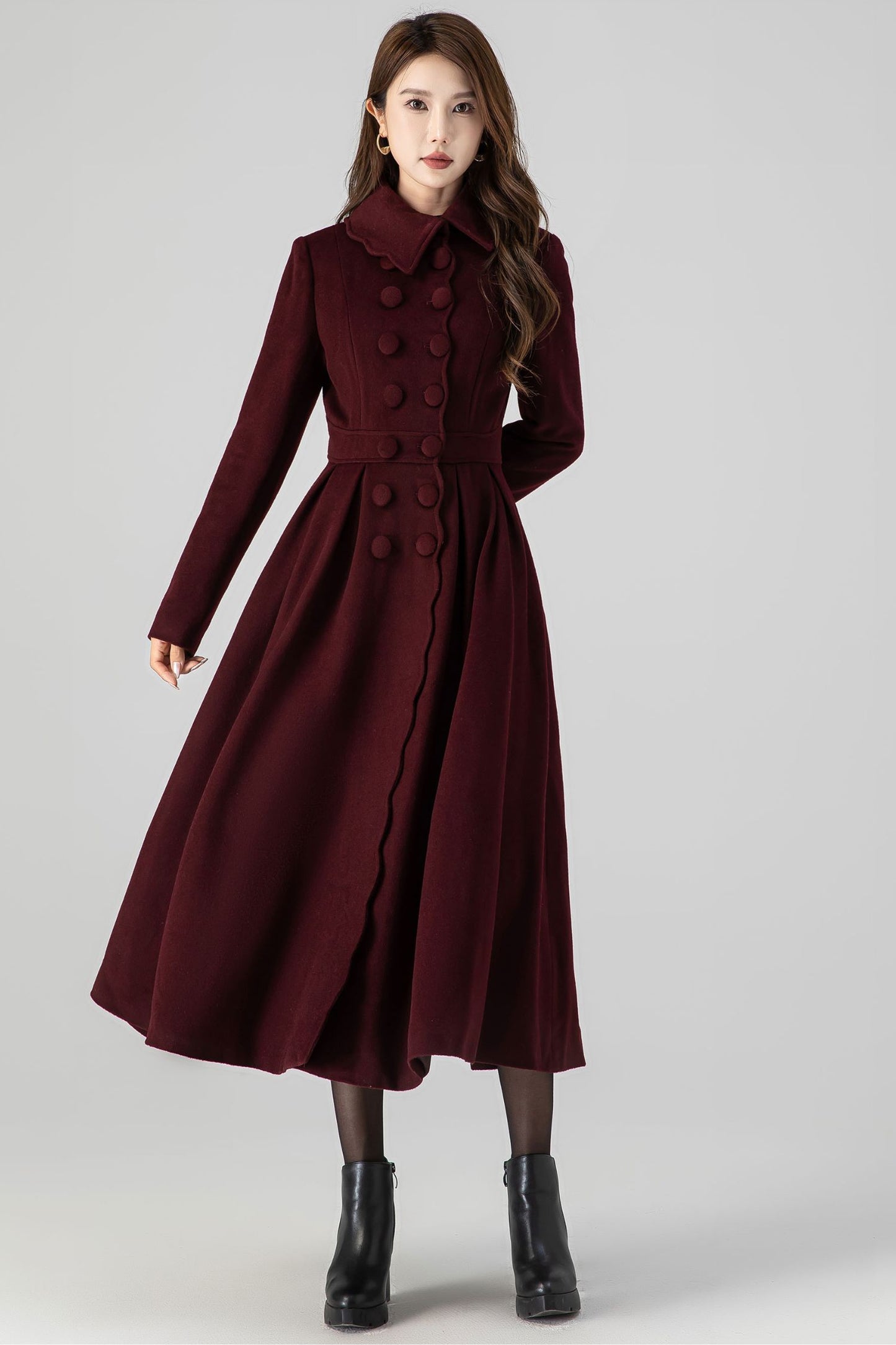 Burgundy princess winter wool coat 4517