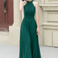 Dark green maxi halter summer party dress 5172