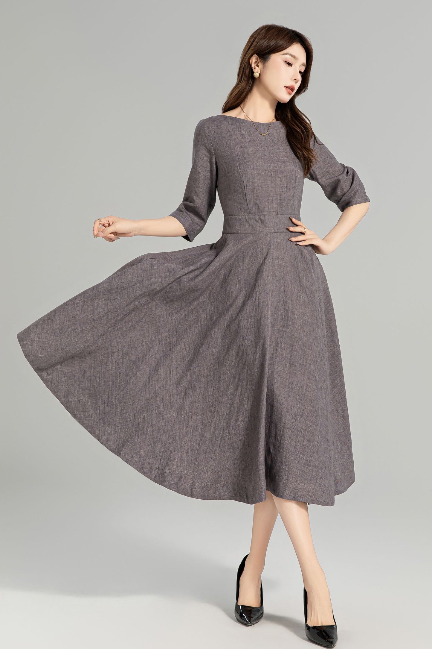 Swing summer linen dresses women 4961