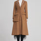Women's Brown Wool Coat - Midi Length Winter Coat with Lapel Collar 5613