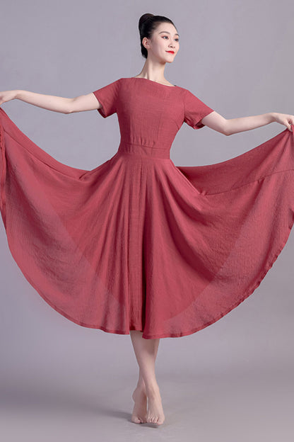 Fit and Flare Midi Linen Dress 3469
