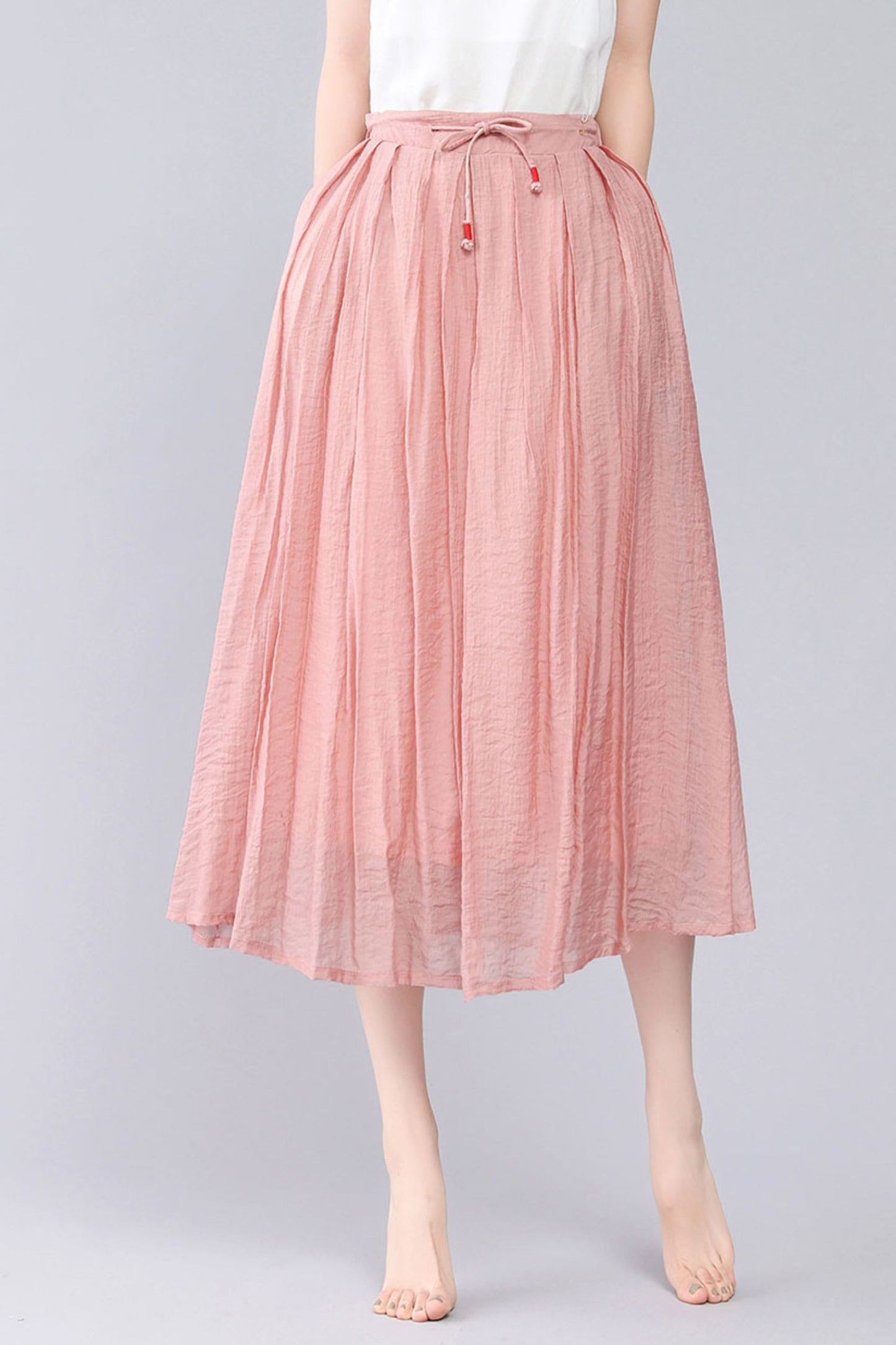 Handmade Linen Maxi A Line Swing Summer Solid Skirt 3565