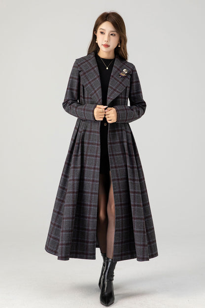 Handmade Plaid Wool Coat – Vintage Fit & Flare Double-Breasted Winter Overcoat | Xiaolizi 4607