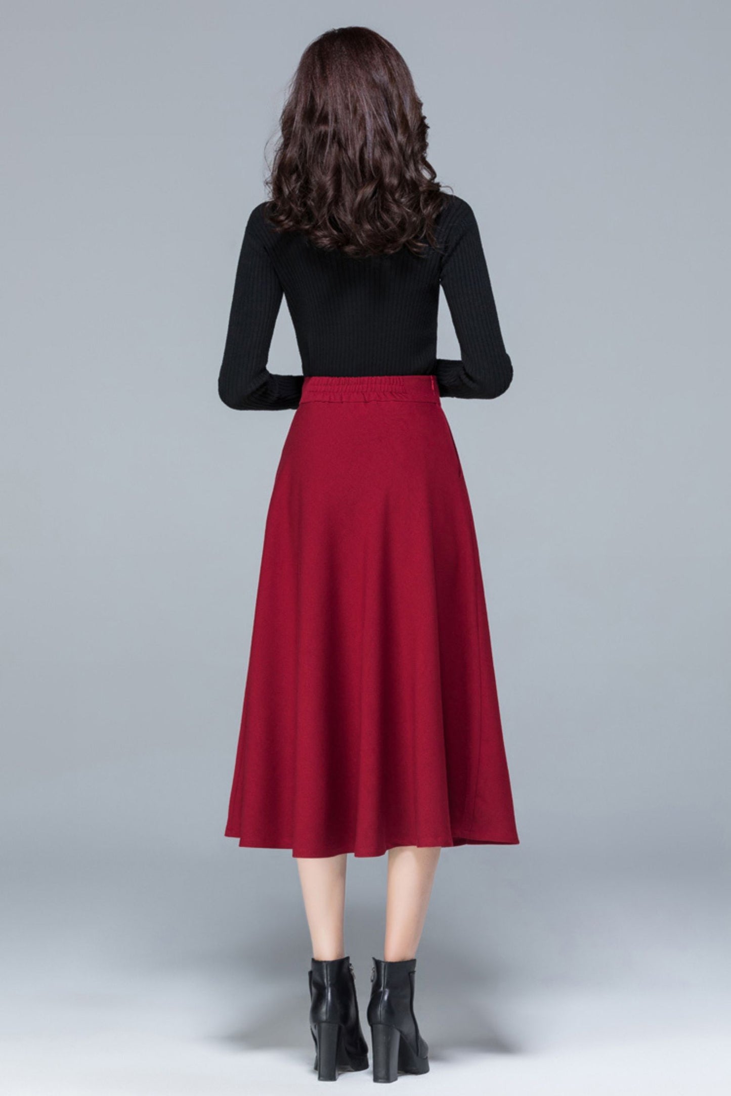 High waist midi autumn skirt women 6196