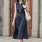 Casual sleeveless Navy linen midi dress 2593