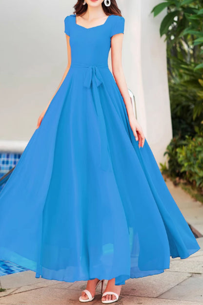 Tie belt maxi prom summer wedding chiffon dress 5161