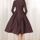 Brown Linen A-Line Spring Dress 5615