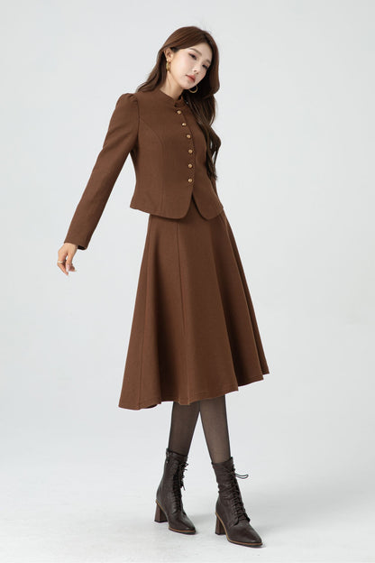 Handmade A line brown wool skirt 5316