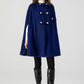 Women's Winter Blue Wool Hooded Wool Cape Coat 4601