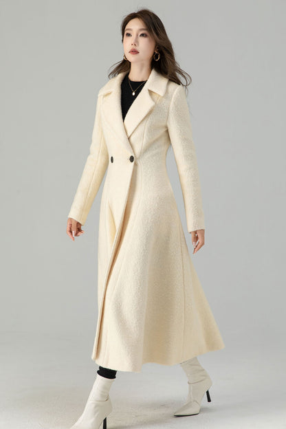 Off white wedding long wool winter coat 4559