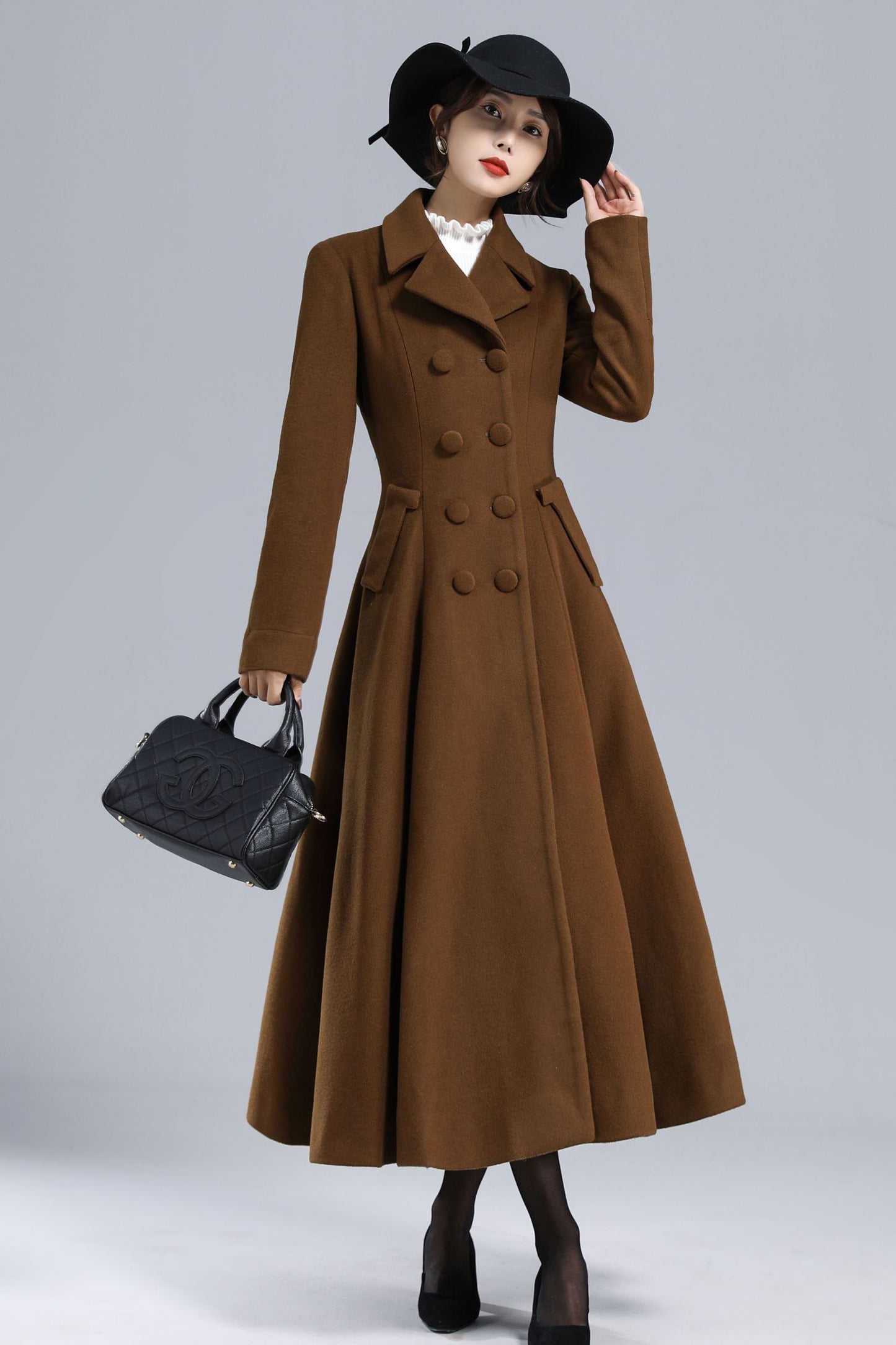 Women's Brown Long Wool Coat 3238