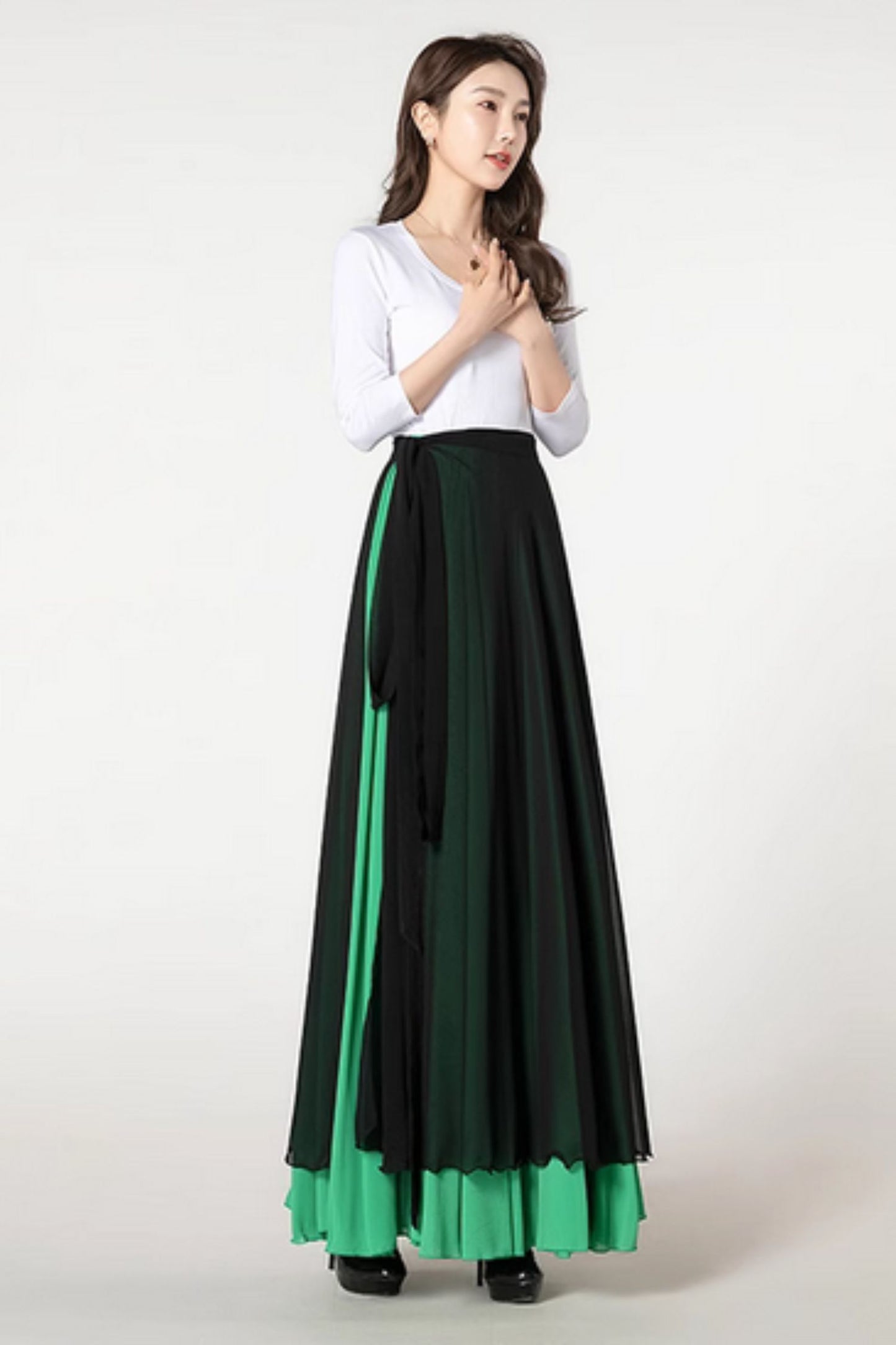 Swing summer chiffon skirt with black wrap outfit  5198