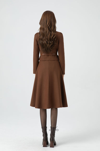 Women's Wool Blend Coat, Short Hip-Length Button-Up | Xiaolizi 5317