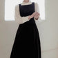 Black sleevelss prom velvet dress 5508