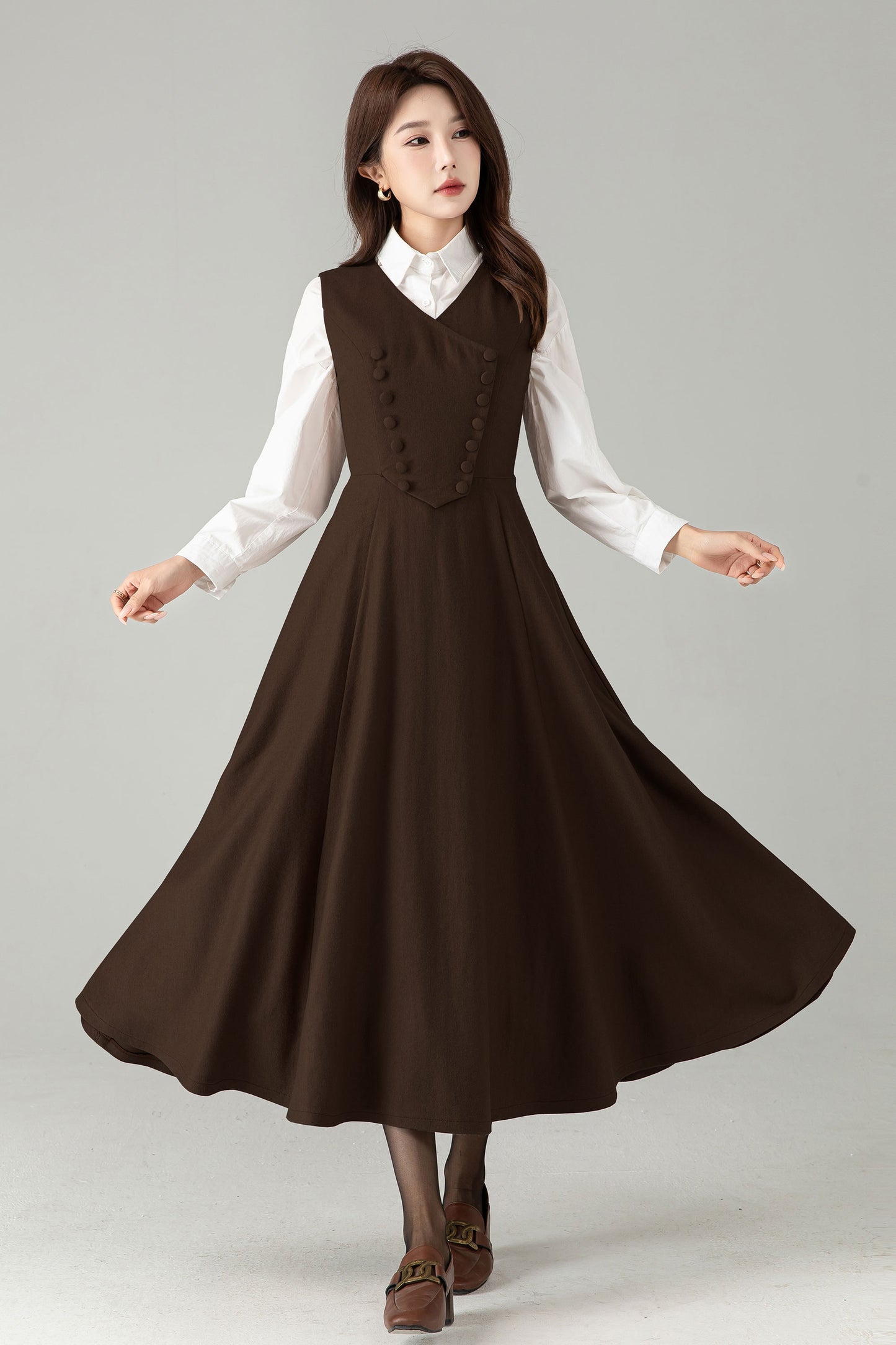 Camel Wool Pinafore Dress – Vintage A-Line Winter Jumper Dress | Xiaolizi 6568